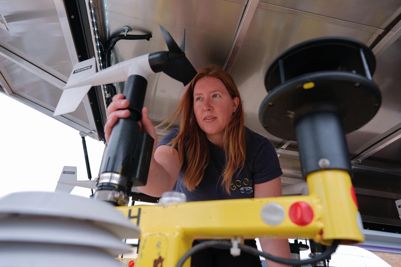Cait Roufa ICECHIP Mobile Mesonet Pods - Photo by Carolyn Kaster, AP