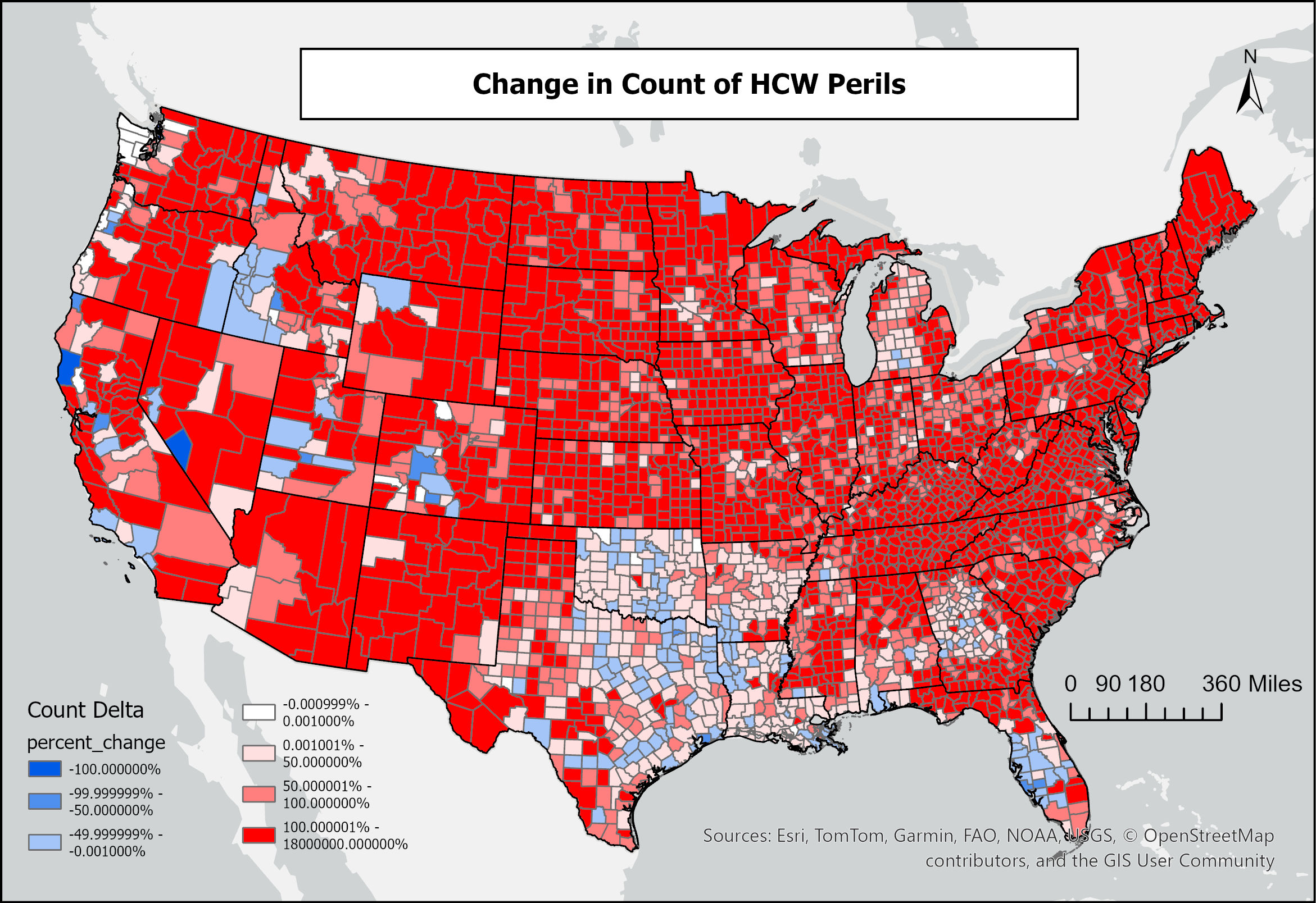 Change in peril counts